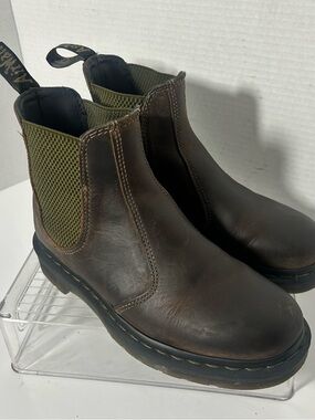 Dr. Martens Dark Brown Leather Chukka Boots Olive Elastic Panels Grunge Comfort